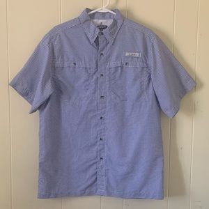 Habit 40+ Solar Factor Blue Checkered Pattern Short Sleeve Fishing Shirt Medium